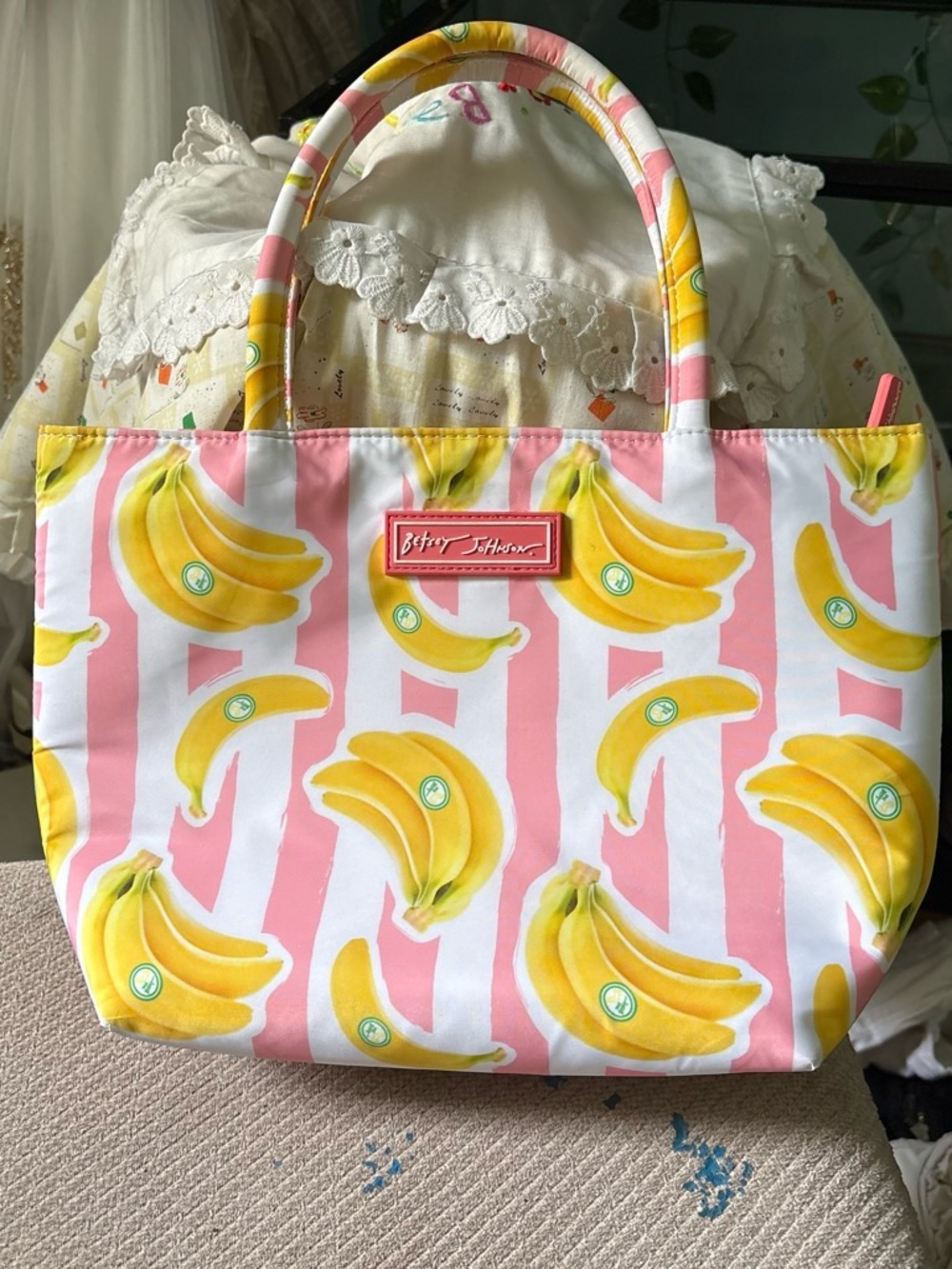 Betsey Johnson Pink Banana Print Lunch Tote Bag